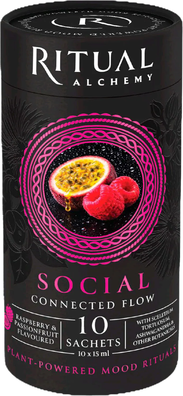RITUAL SOCIAL cylinder, raspberry passionfruit botanical sachets